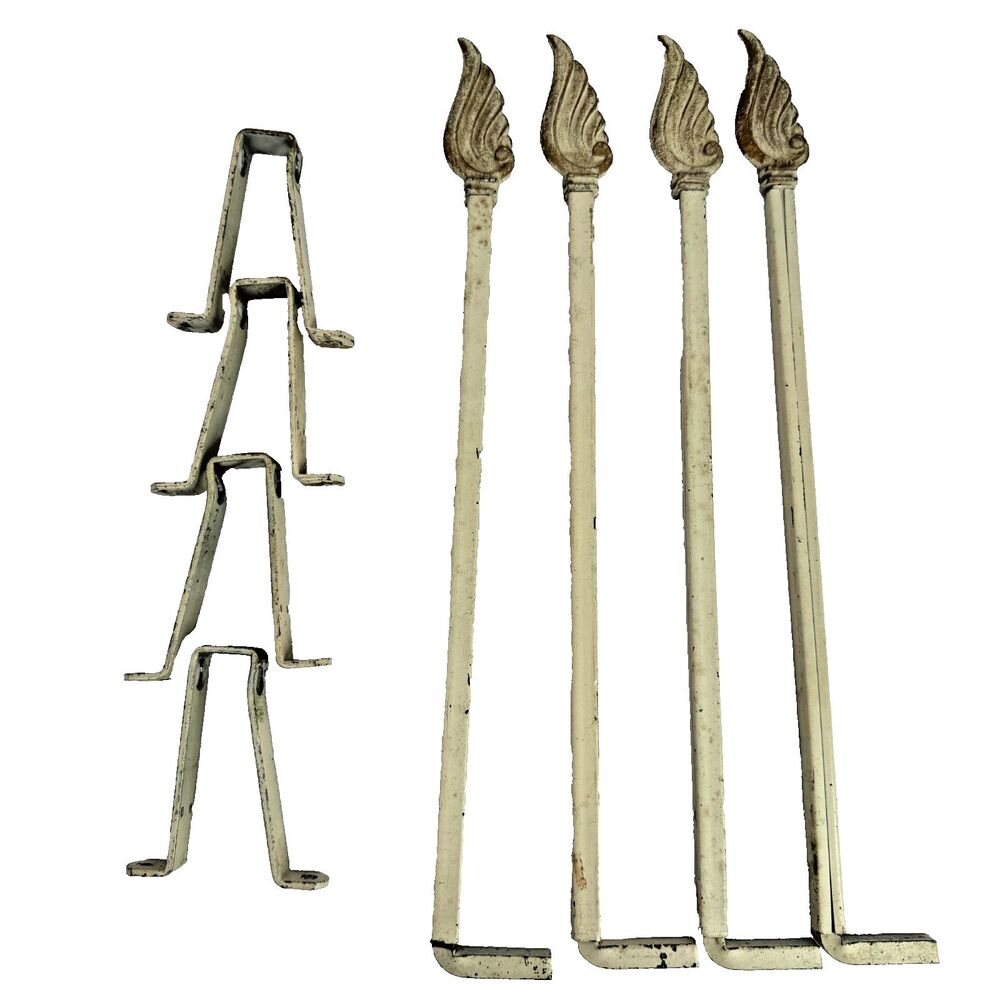 Swing Arm Curtain Rods w/ Brackets Cast Iron 16" to 26" Adjustable Art Deco.